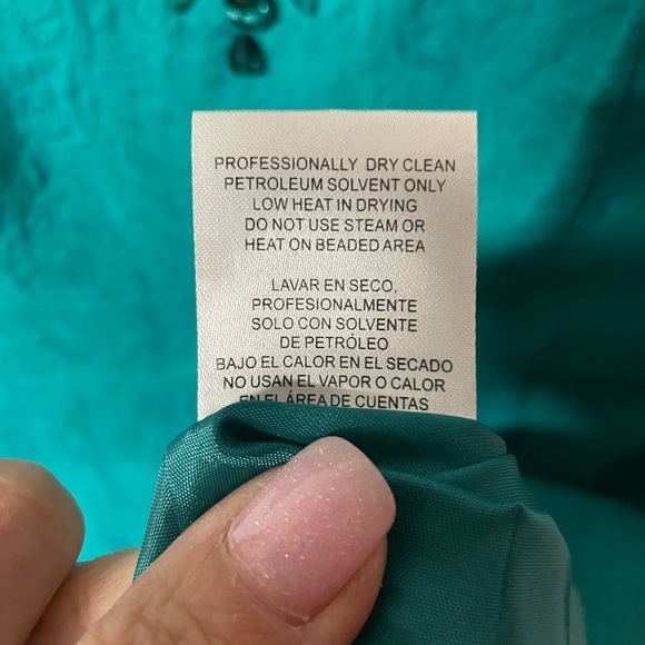 CheetaB Sunhee pretty Jacquard teal cap sleeve sheath dress w/ bodice beading - Picture 7 of 7